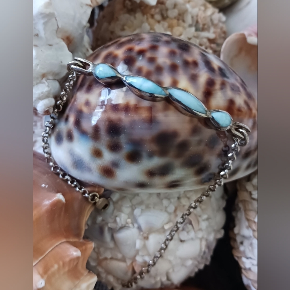 Larimar Sterling 925 Silver Bracelet, 7.5"  length